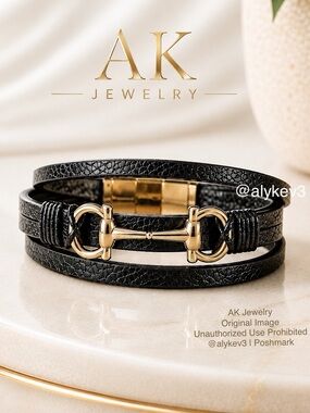 💎LUXURY Triple-Strand Textured Vegan Leather Magnetic Bracelet – Black & Gold